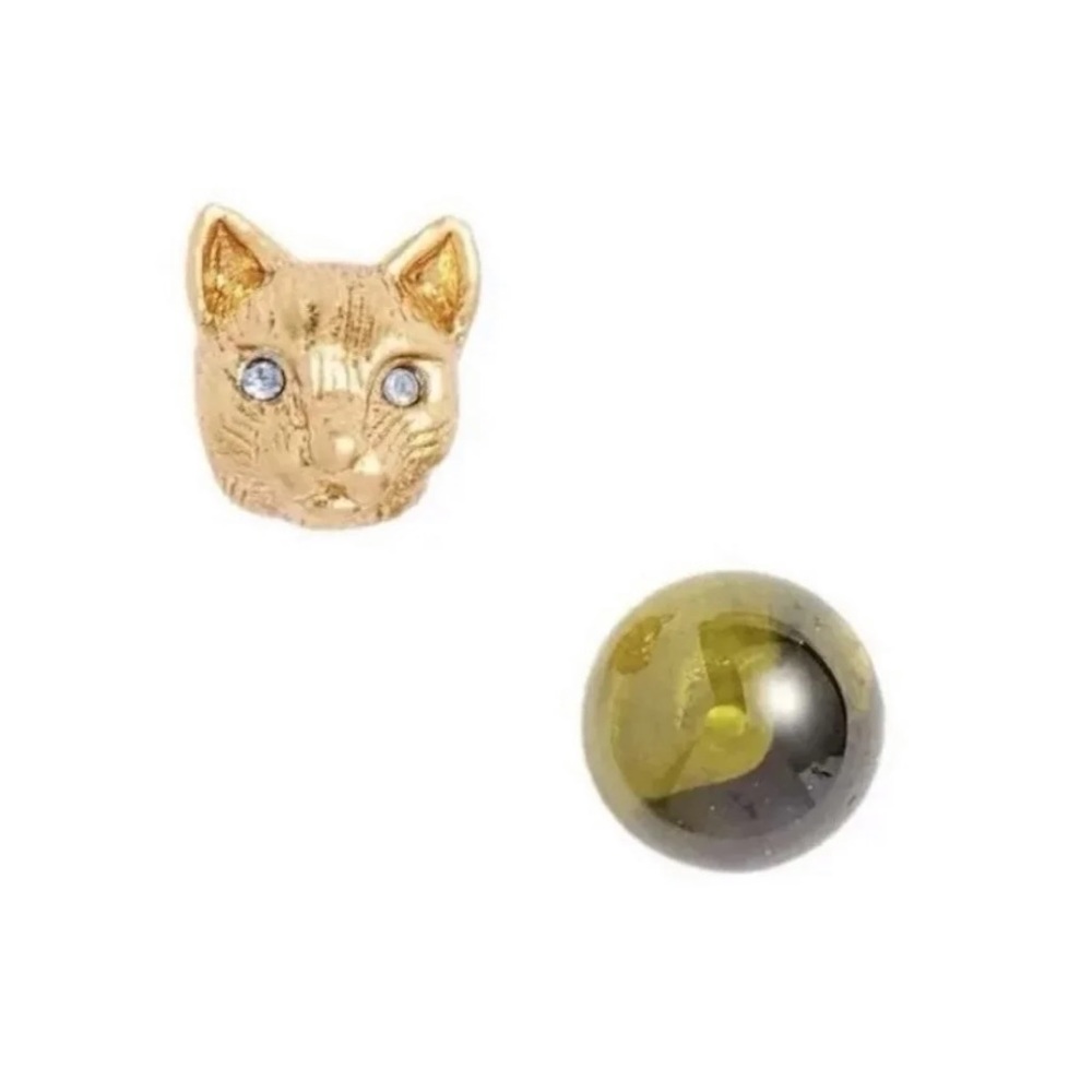 $58 Kate Spade House Cat & Peridot Ball Stud Earrings in gold & green - Picture 6 of 6